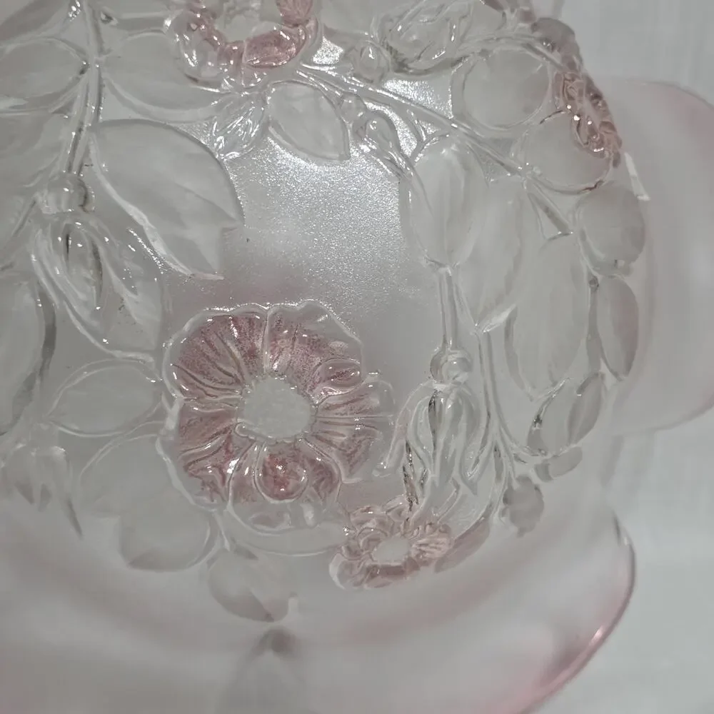 Mikasa Pink Frosted Art Glass Floral Ruffled Bowl 10